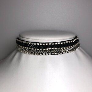 Amrita Black Fabric Beaded Choker Necklace